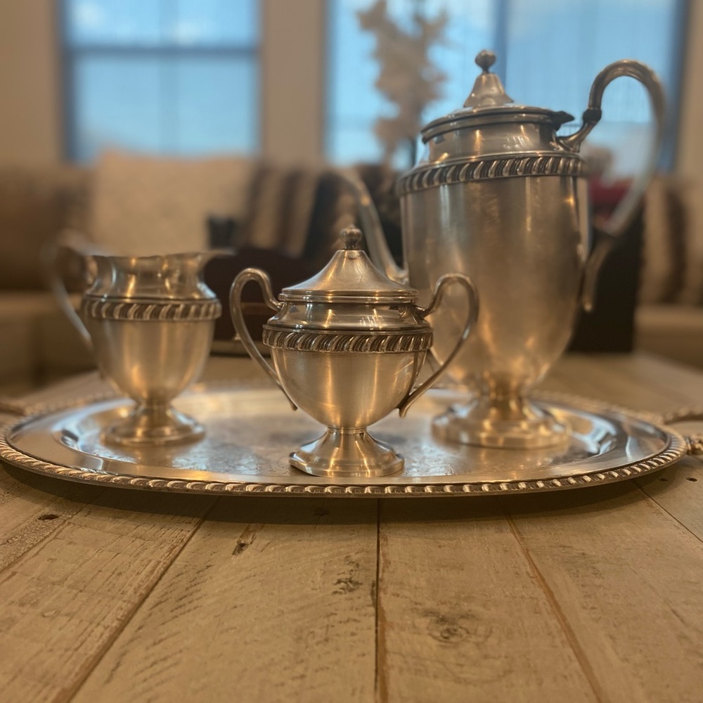 Vintage Coffee/Tea 4pc serving Set Silver Over copper by FB Rogers stamped 2319